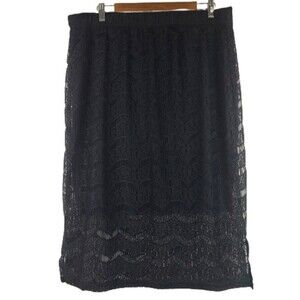 Park Avenue Womens Plus Black Lace Midi Skirt Lined Sides Slit Size 2X